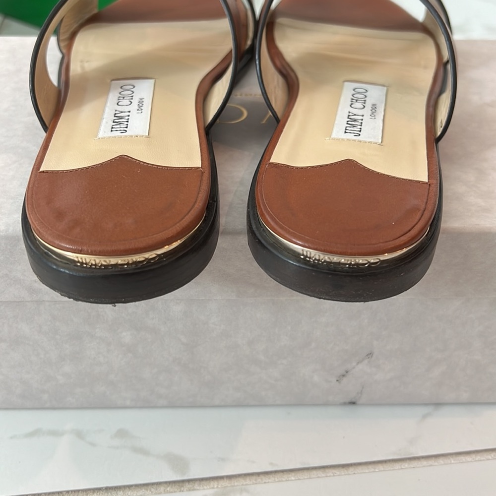 Jimmy Choo Brown Leather Slide Sandals - Picture 3 of 4